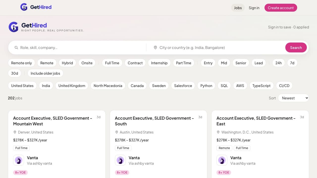 Screenshot of GetHired